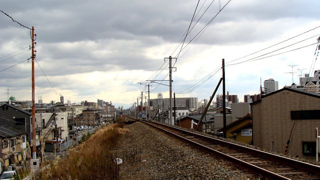Freight line from Yodogawa Bridge into East Osaka