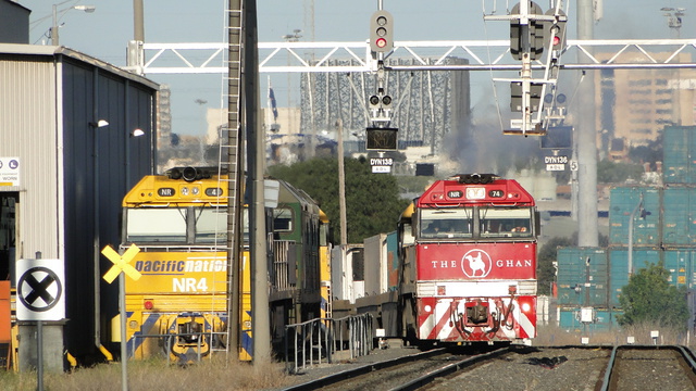 NR74 on freight departing Dynon